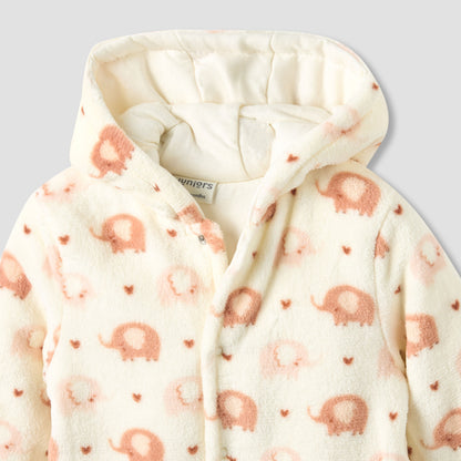 Juniors Fleece Hooded Long Sleeve Sleepsuit with Elephant Print