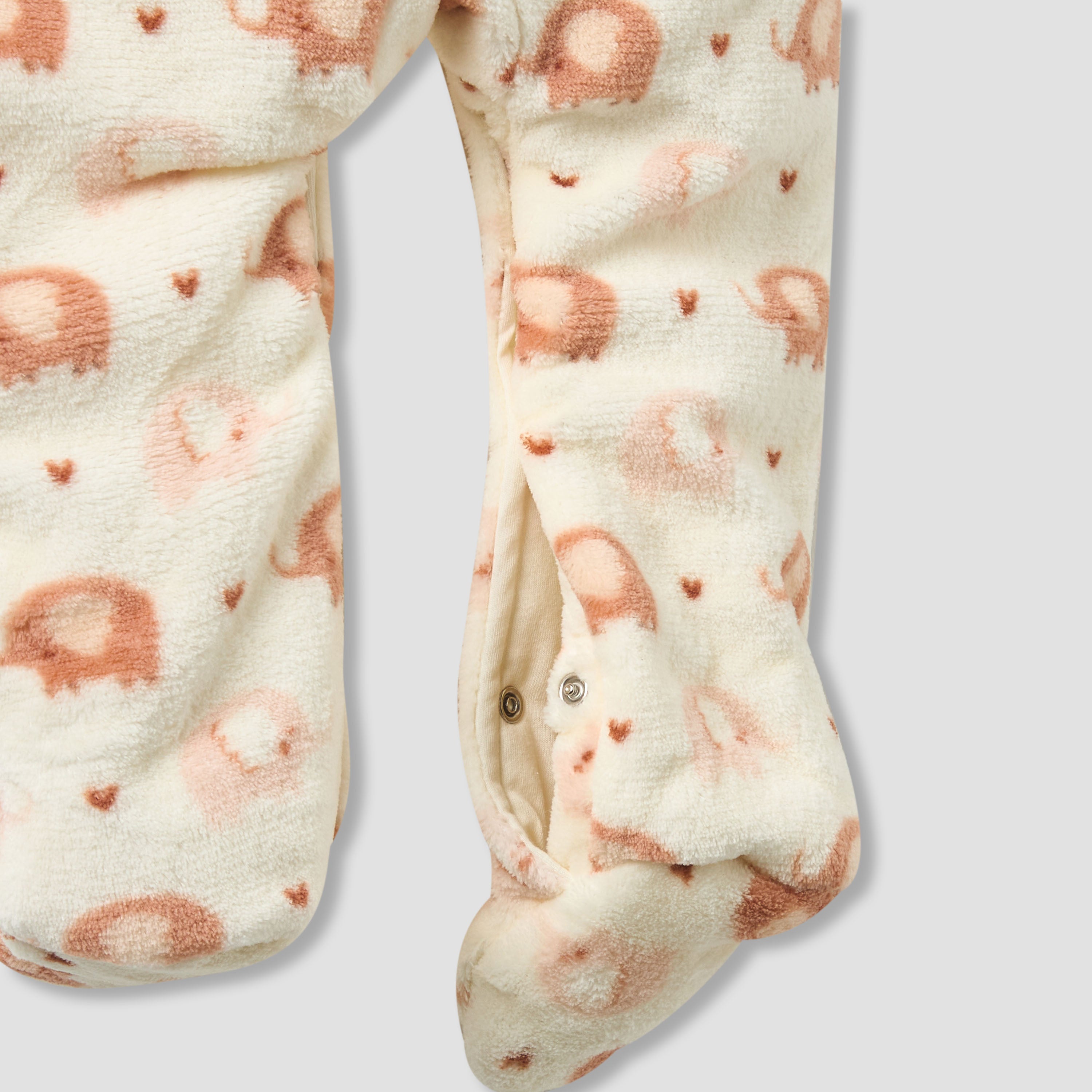 Juniors Fleece Hooded Long Sleeve Sleepsuit with Elephant Print