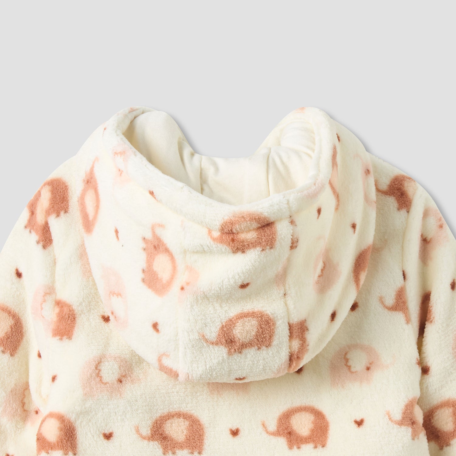 Juniors Fleece Hooded Long Sleeve Sleepsuit with Elephant Print
