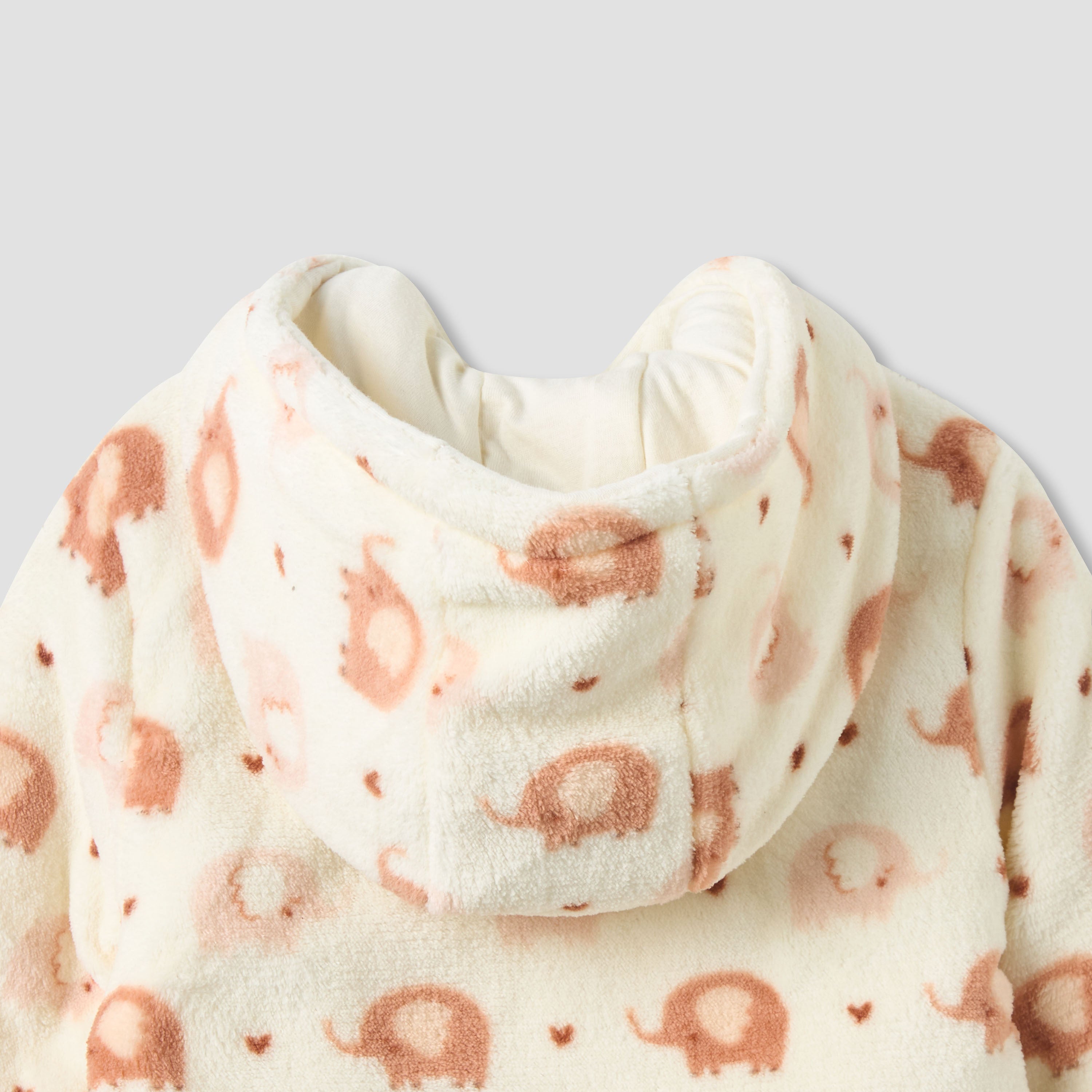 Juniors Fleece Hooded Long Sleeve Sleepsuit with Elephant Print