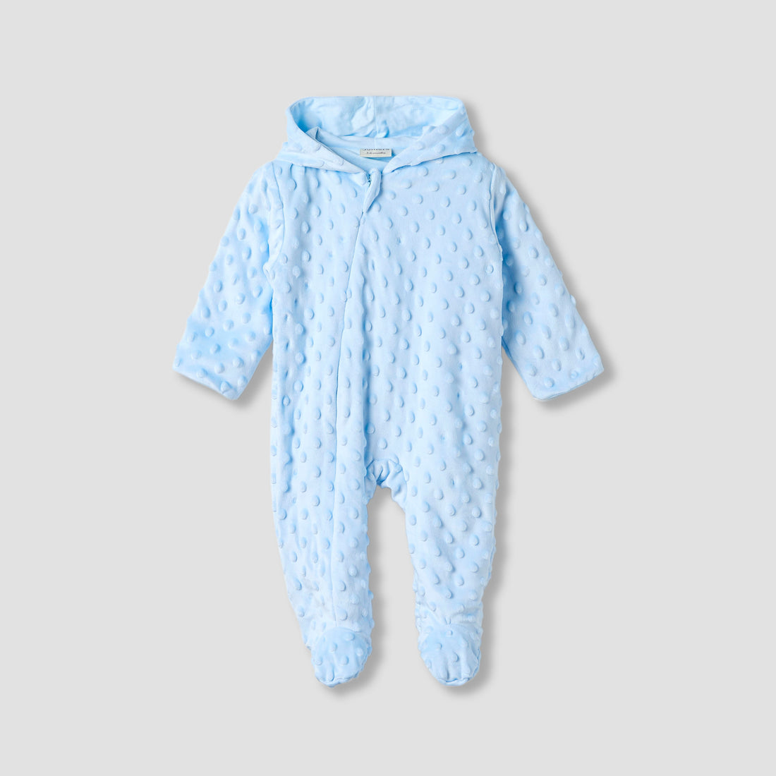 Juniors Hooded Sleepsuit with Popcorn Texture - Polyester - Long Sleeves - Blue / 9-12 mths