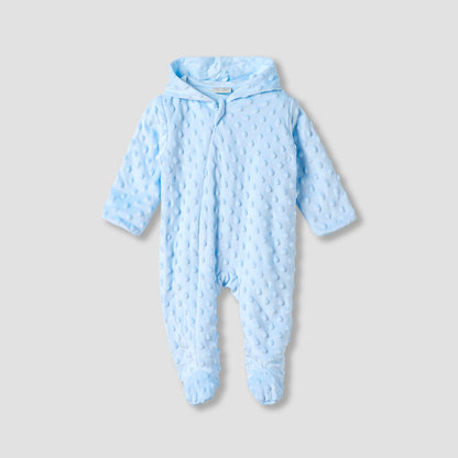 Juniors Hooded Sleepsuit with Popcorn Texture - Polyester - Long Sleeves - Blue / 9-12 mths