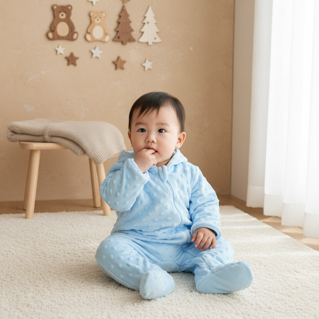 Juniors Hooded Sleepsuit with Popcorn Texture - Polyester - Long Sleeves