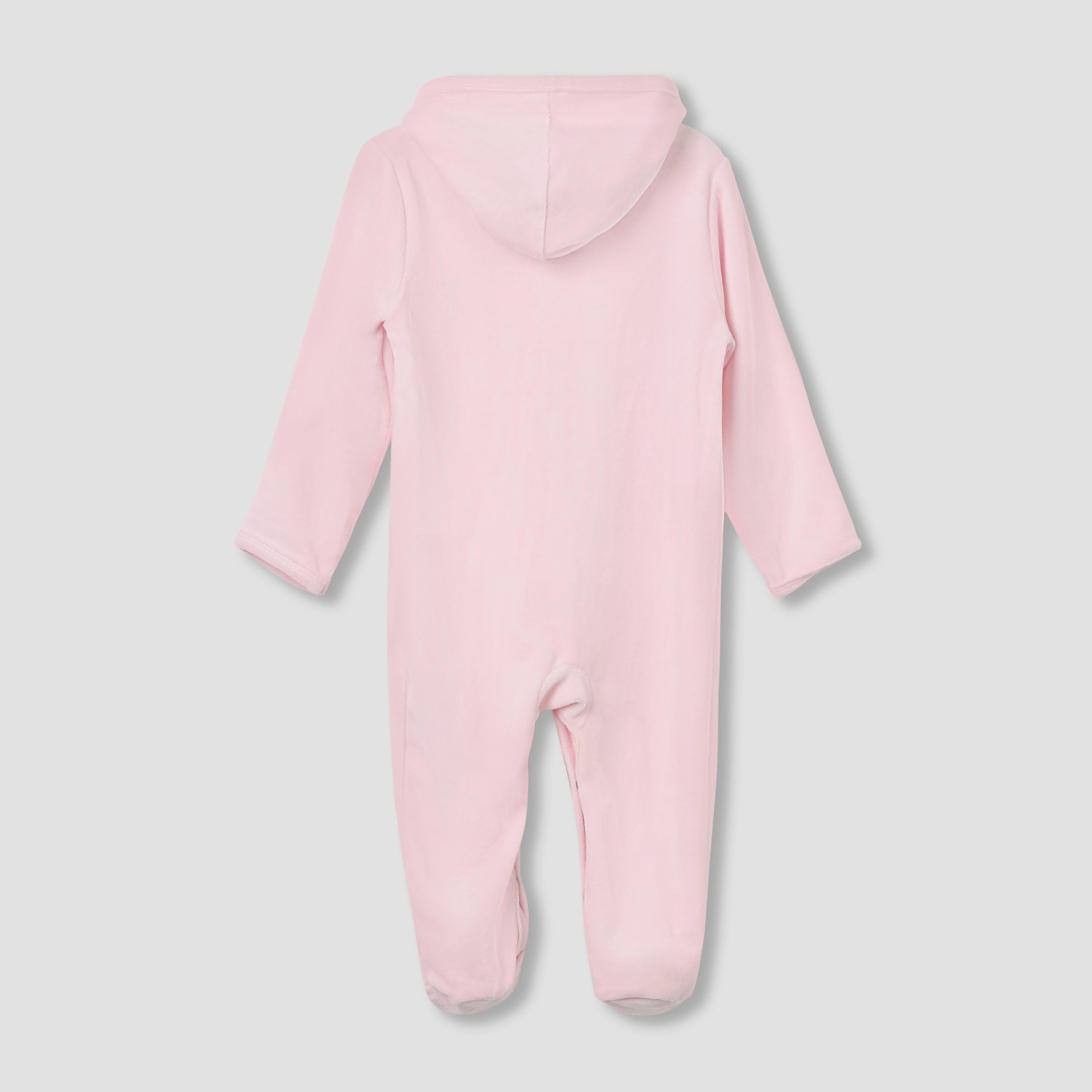 Juniors Hooded Footed Sleepsuit with Bunny Embroidery - Cotton Blend - Long Sleeves