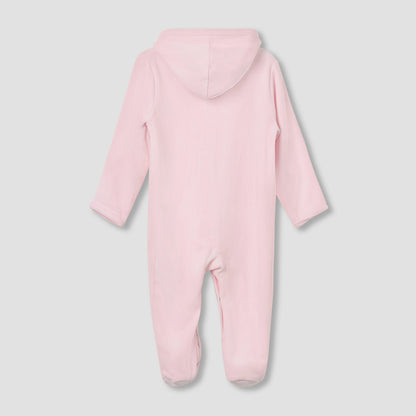 Juniors Hooded Footed Sleepsuit with Bunny Embroidery - Cotton Blend - Long Sleeves