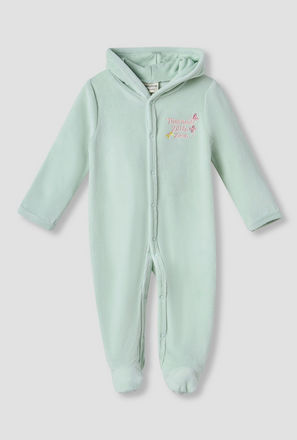 Juniors Embroidered Hooded Velour Sleepsuit with Long Sleeves