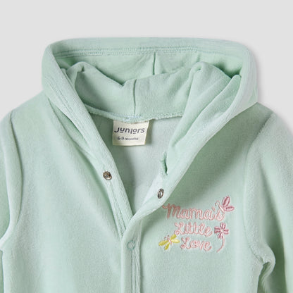 Juniors Embroidered Hooded Velour Sleepsuit with Long Sleeves