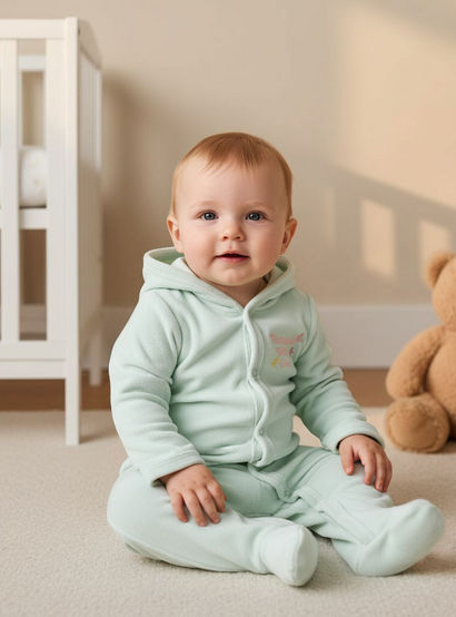 Juniors Embroidered Hooded Velour Sleepsuit with Long Sleeves-baby-girls-clothing-nightwear-sleepsuits-image-6