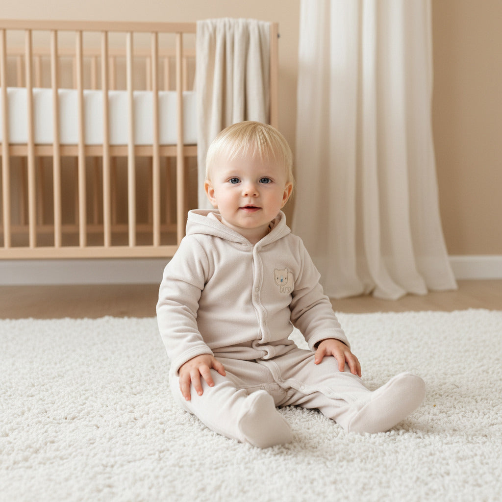 Juniors Hooded Sleepsuit with Closed Feet - Cotton Blend - Long Sleeves