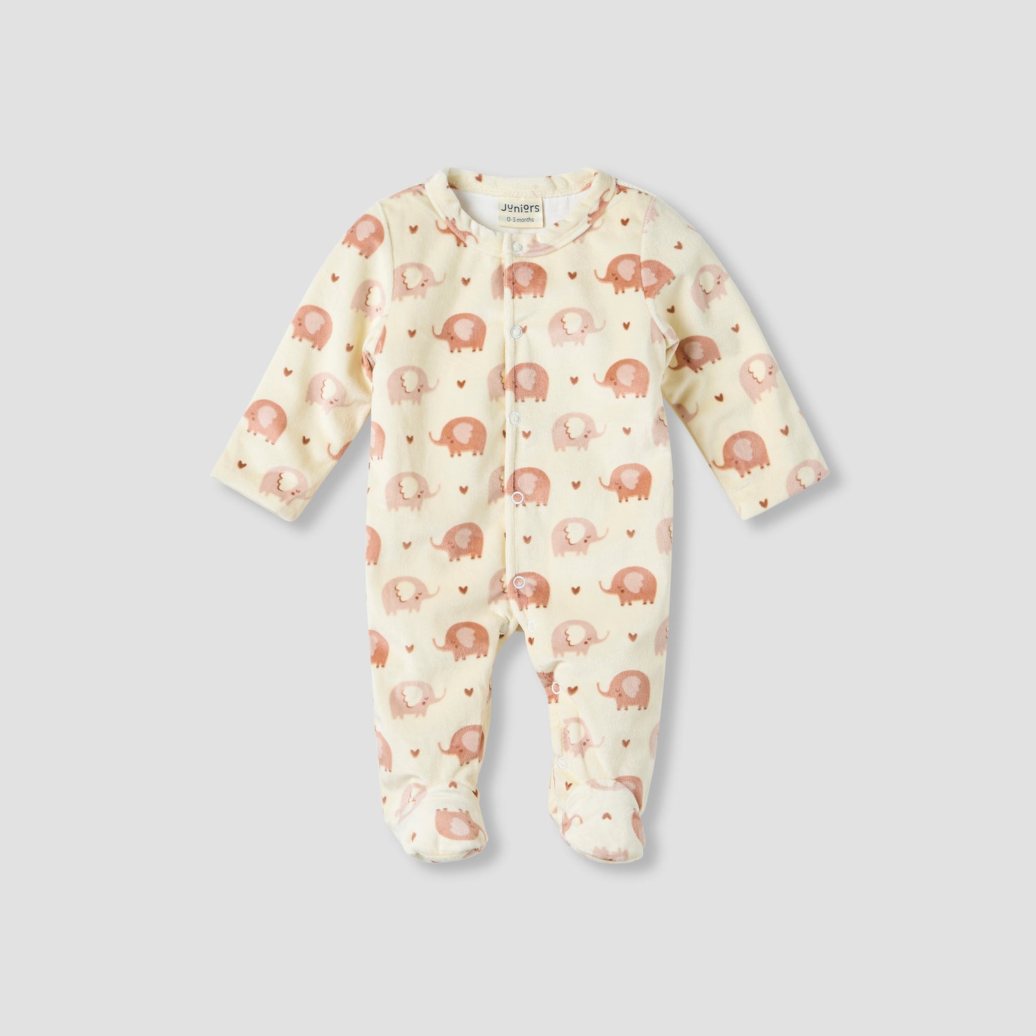 Juniors Elephant Print Plush Sleepsuit with Long Sleeves