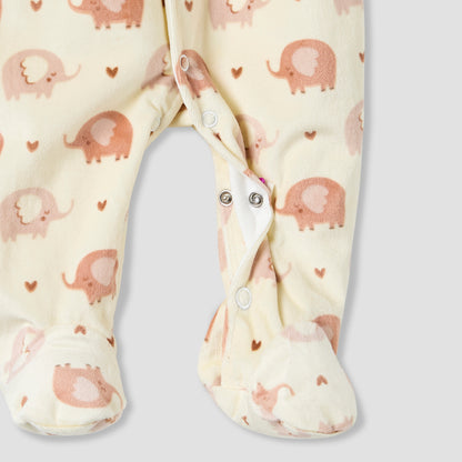 Juniors Elephant Print Plush Sleepsuit with Long Sleeves