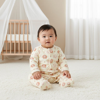 Juniors Elephant Print Plush Sleepsuit with Long Sleeves