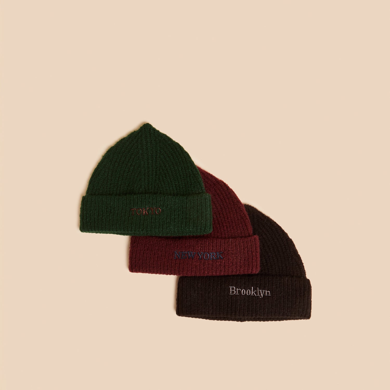 Pack of 3 - Embroidered Ribbed Beanie Cap - Multicolour