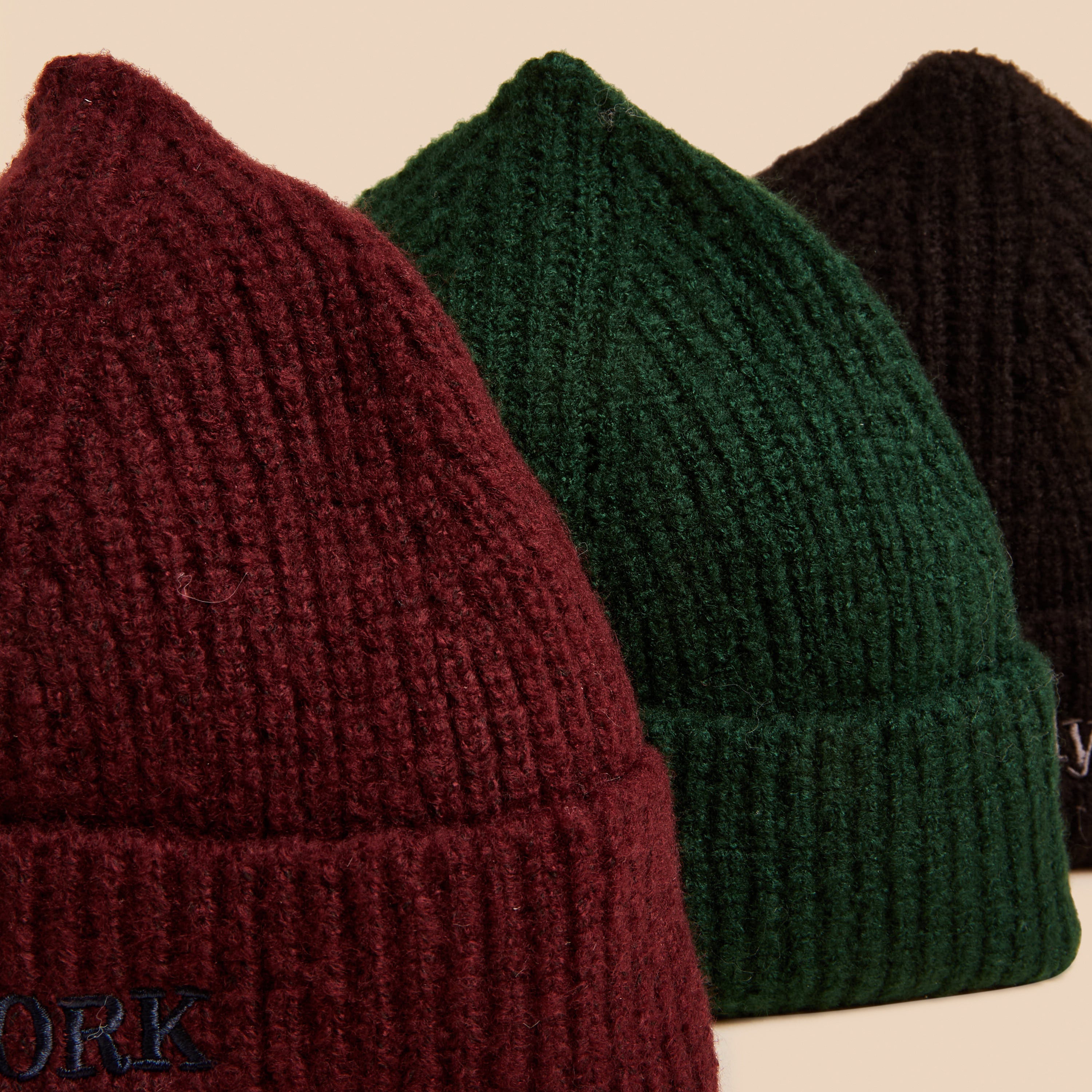 Pack of 3 - Embroidered Ribbed Beanie Cap