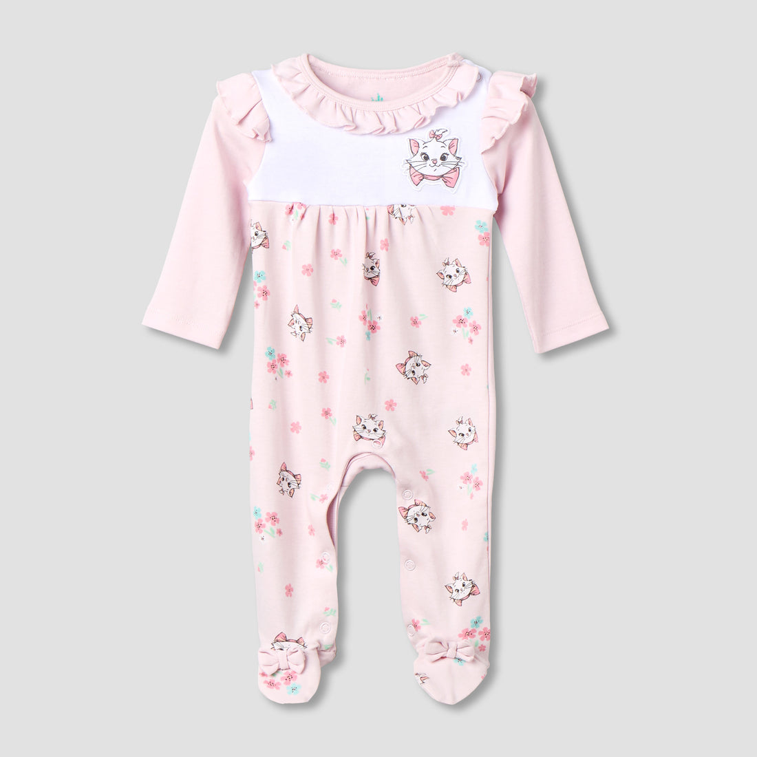 Disney Cotton Round Neck Long Sleeves Sleepsuit with Marie Print