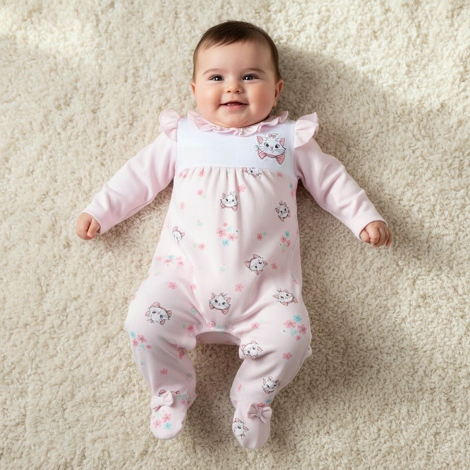 Disney Cotton Round Neck Long Sleeves Sleepsuit with Marie Print - Pink / 9-12 mths