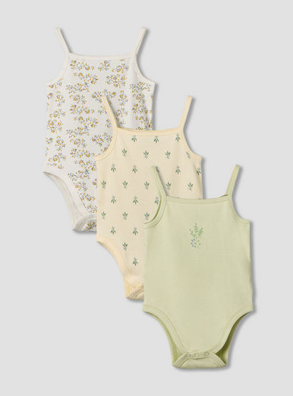 Pack of 3 Juniors Cotton Square Neck Sleeveless Bodysuit with Snap Button Closure-baby-girls-clothing-bodysuits-image-1
