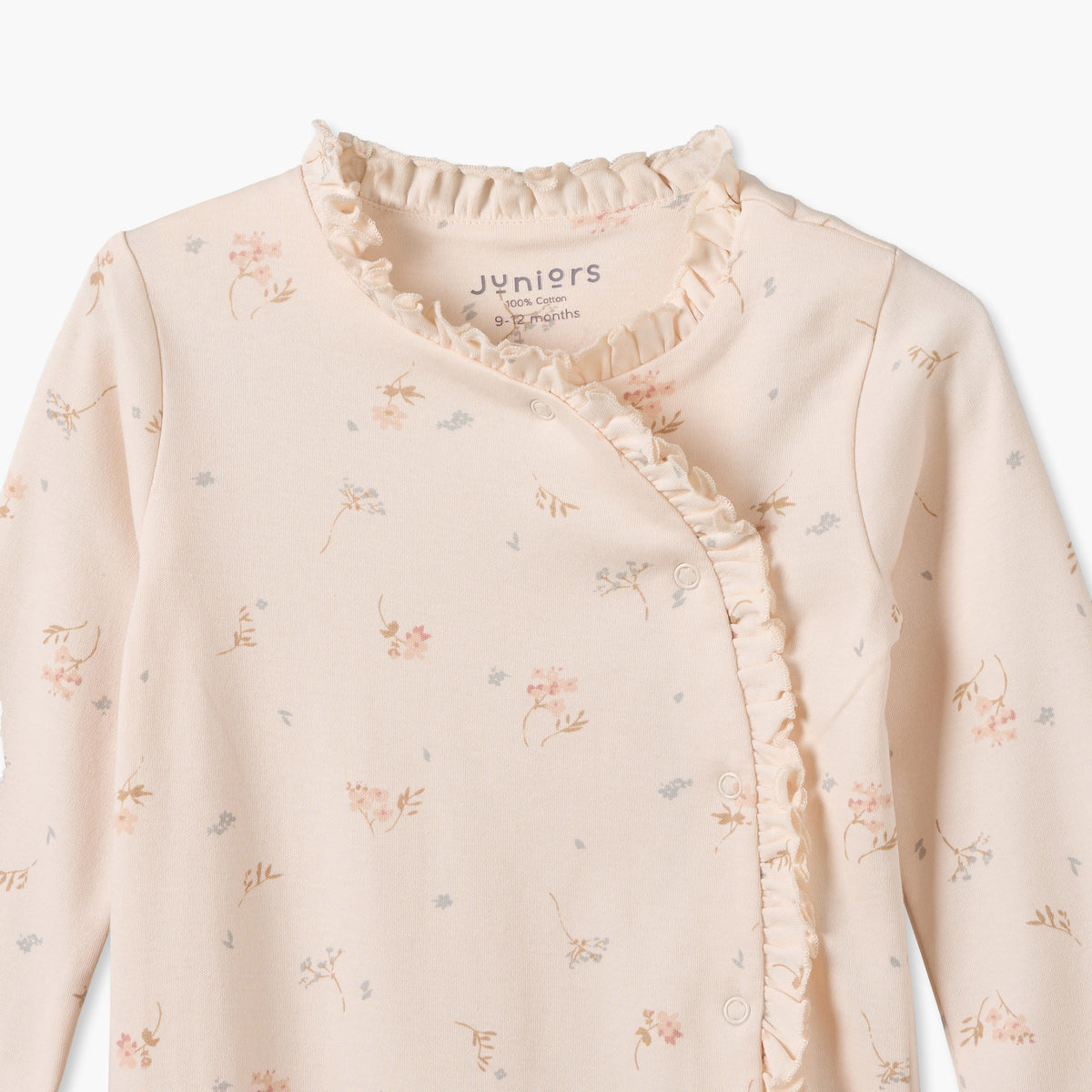 Juniors Cotton Crew Neck Long Sleeves Sleepsuit with Floral Print