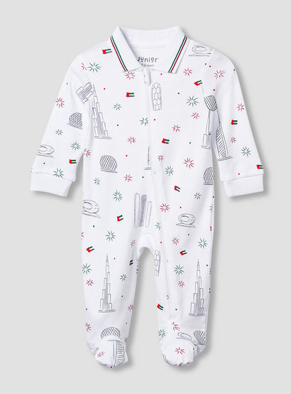 Juniors Cotton Collar Neck Long Sleeves Sleepsuit with UAE National Day Print-baby-boys-clothing-nightwear-sleepsuits-image-1