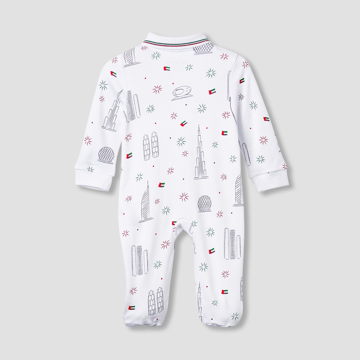 Juniors Cotton Collar Neck Long Sleeves Sleepsuit with UAE National Day Print