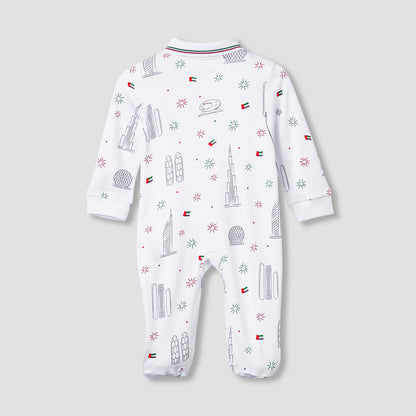 Juniors Cotton Collar Neck Long Sleeves Sleepsuit with UAE National Day Print
