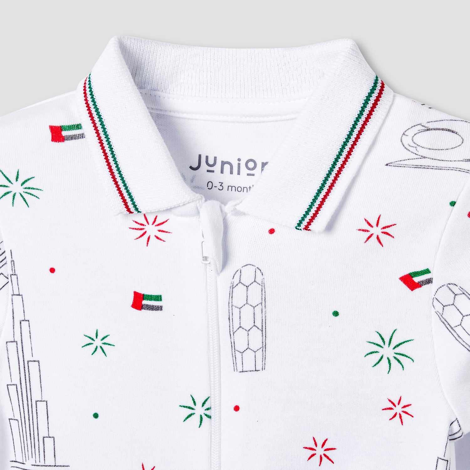 Juniors Cotton Collar Neck Long Sleeves Sleepsuit with UAE National Day Print