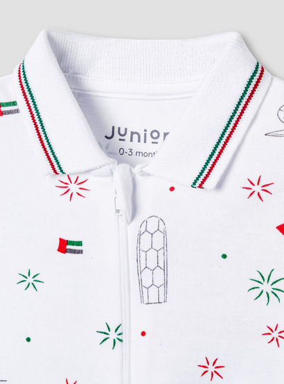 Juniors Cotton Collar Neck Long Sleeves Sleepsuit with UAE National Day Print-baby-boys-clothing-nightwear-sleepsuits-image-3
