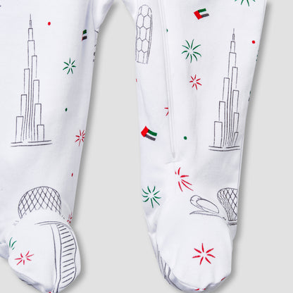 Juniors Cotton Collar Neck Long Sleeves Sleepsuit with UAE National Day Print