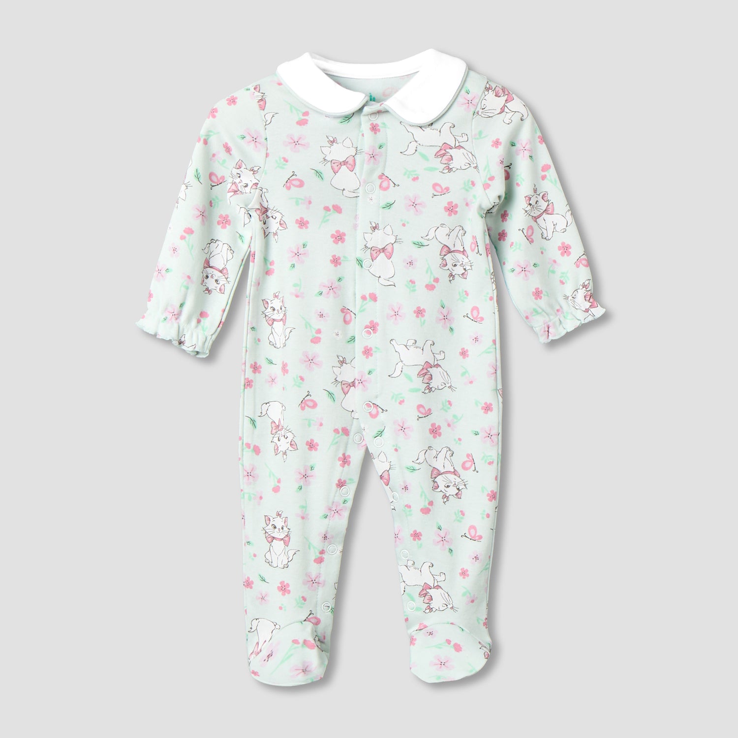 Disney Cotton Collared Long Sleeves Sleepsuit with Marie Print - Green / 9-12 mths