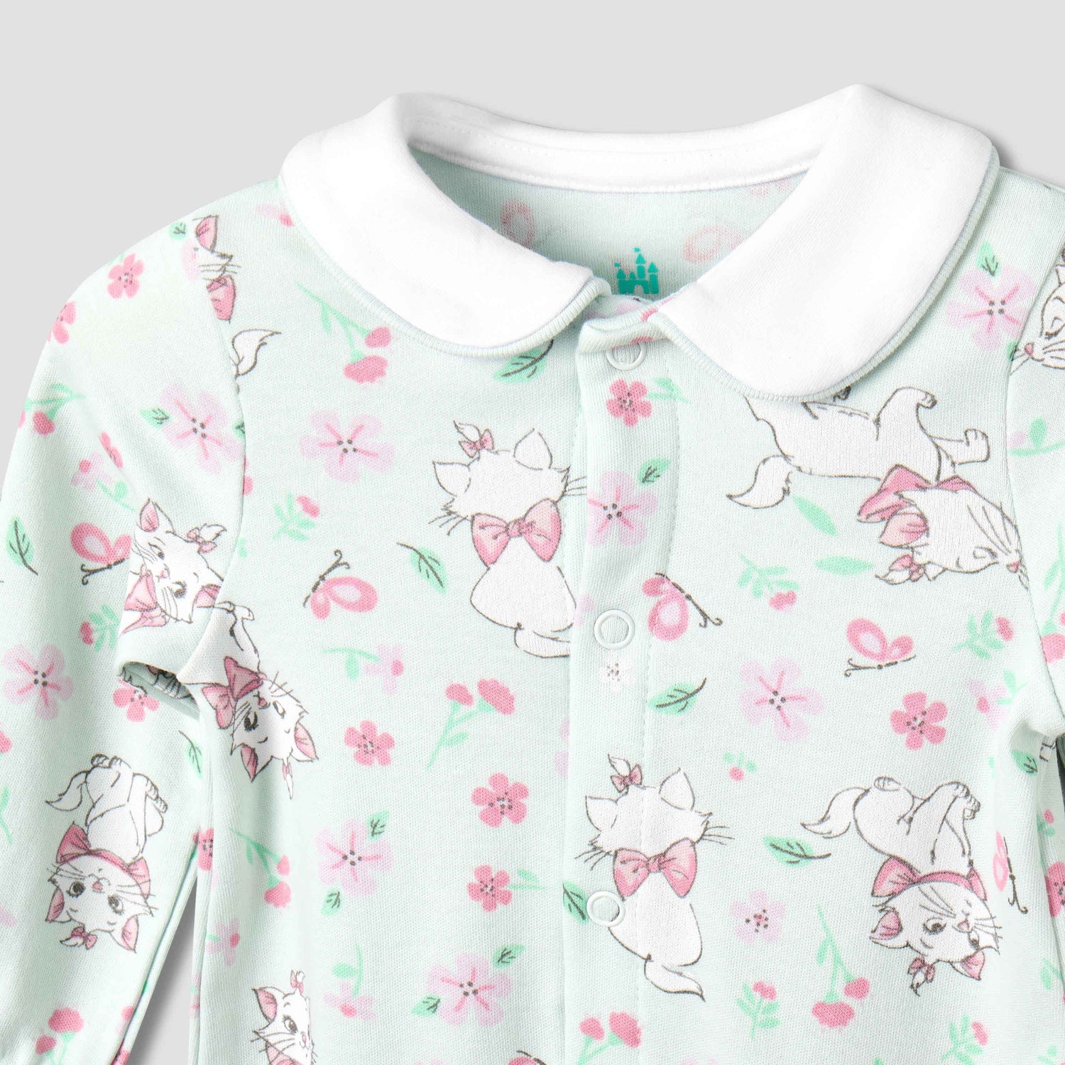 Disney Cotton Collared Long Sleeves Sleepsuit with Marie Print