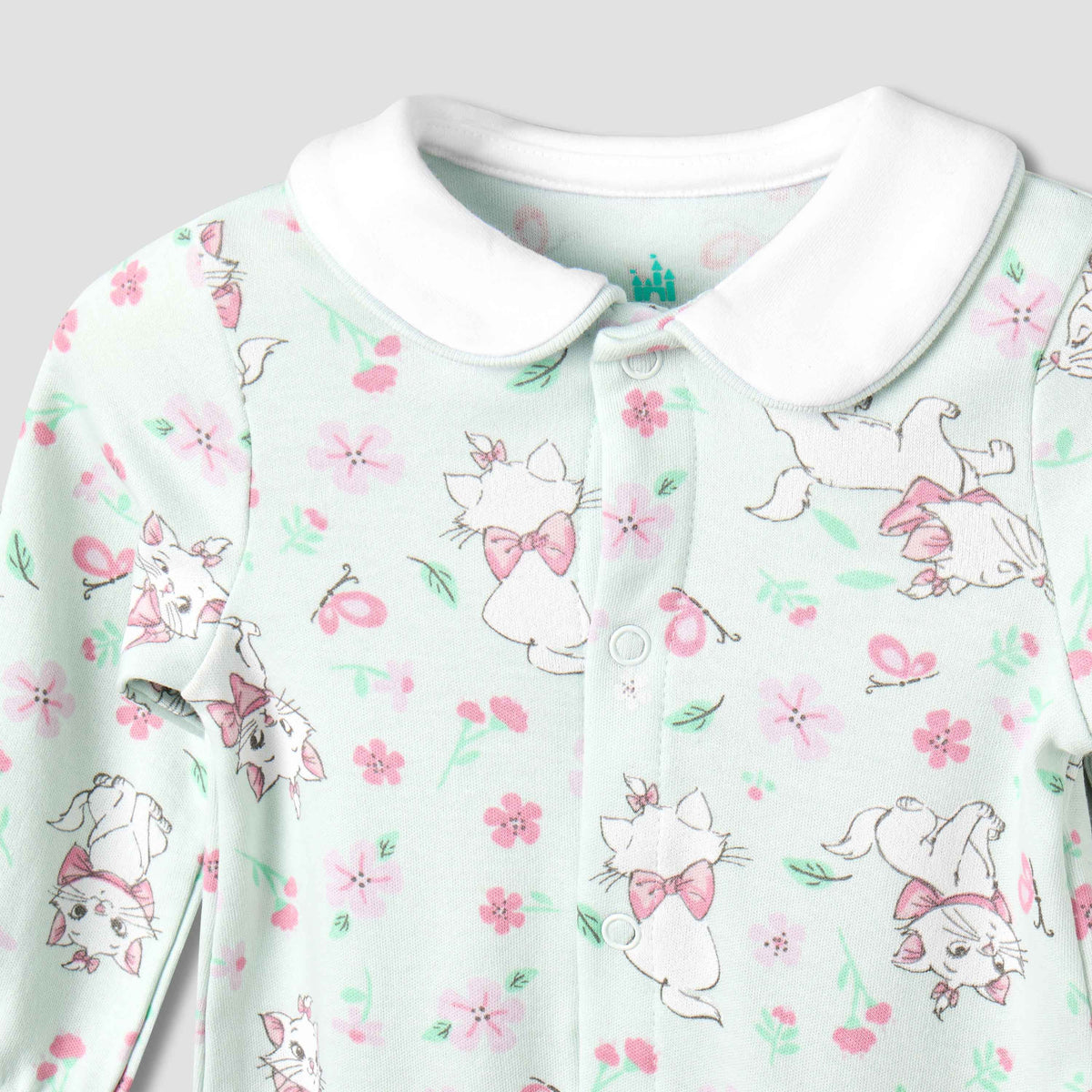 Disney Cotton Collared Long Sleeves Sleepsuit with Marie Print