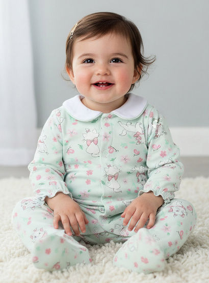 Disney Cotton Collared Long Sleeves Sleepsuit with Marie Print-baby-girls-clothing-nightwear-sleepsuits-image-1