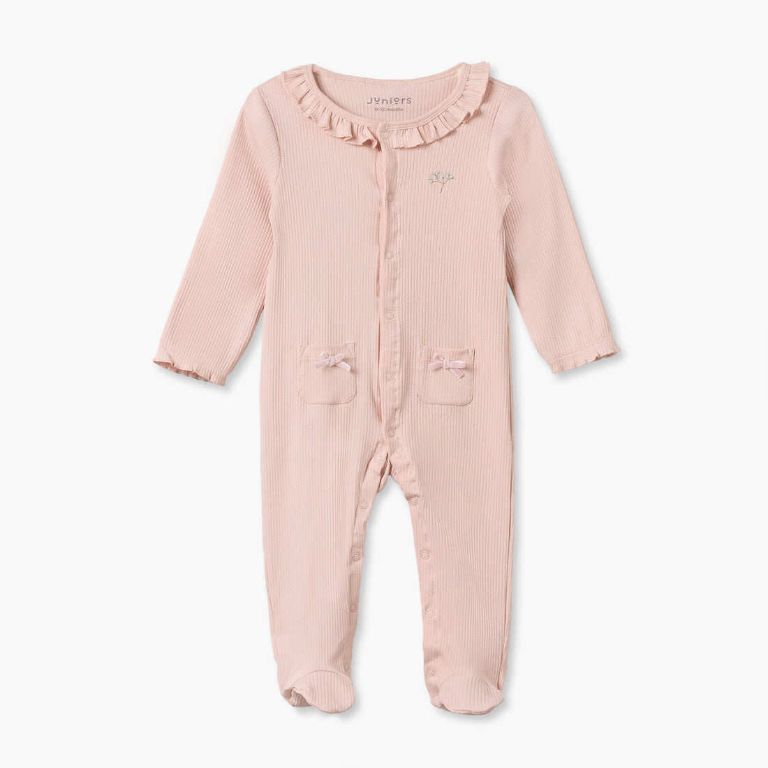 Juniors Cotton Crew Neck Long Sleeves Sleepsuit with Snap Button Closure