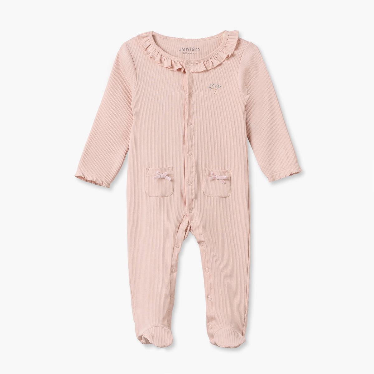 Juniors Cotton Crew Neck Long Sleeves Sleepsuit with Snap Button Closure