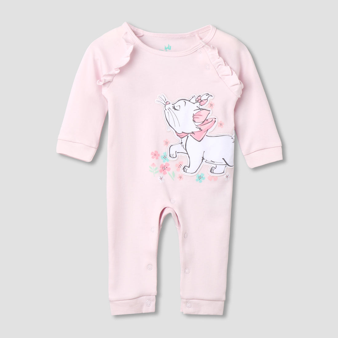 Disney Cotton Round Neck Long Sleeves Sleepsuit with Marie Print