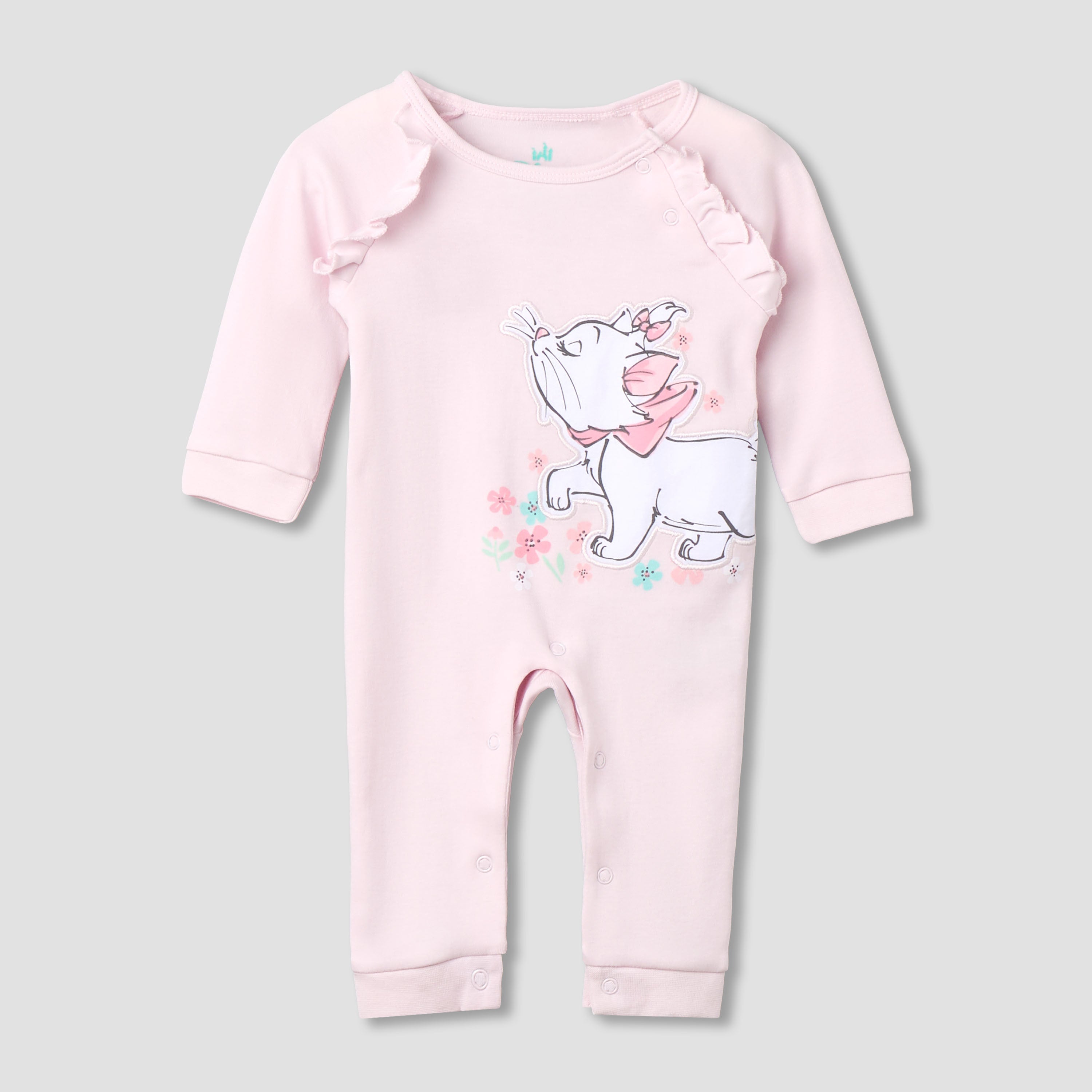 Disney Cotton Round Neck Long Sleeves Sleepsuit with Marie Print - Pink / 12-18 mths