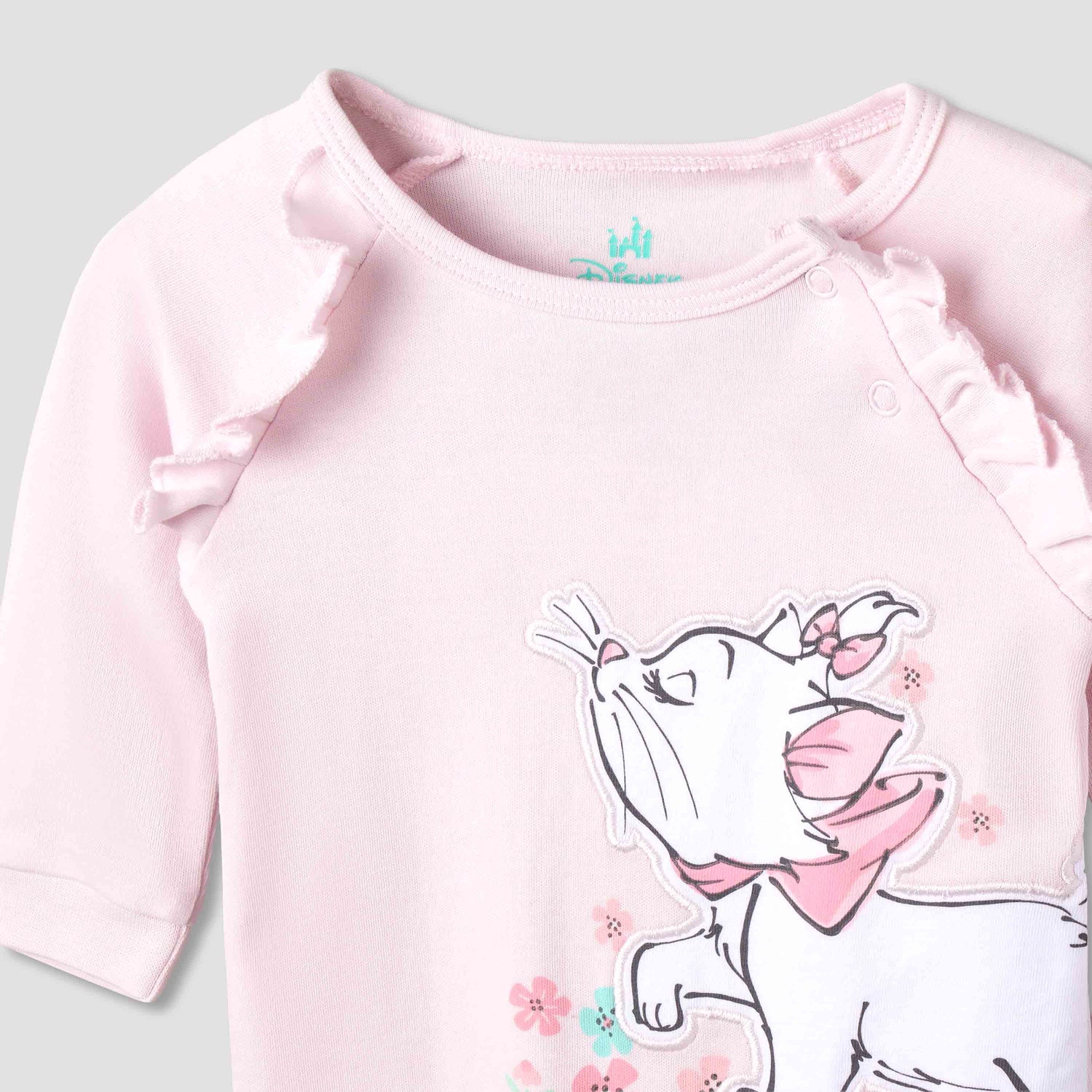 Disney Cotton Round Neck Long Sleeves Sleepsuit with Marie Print