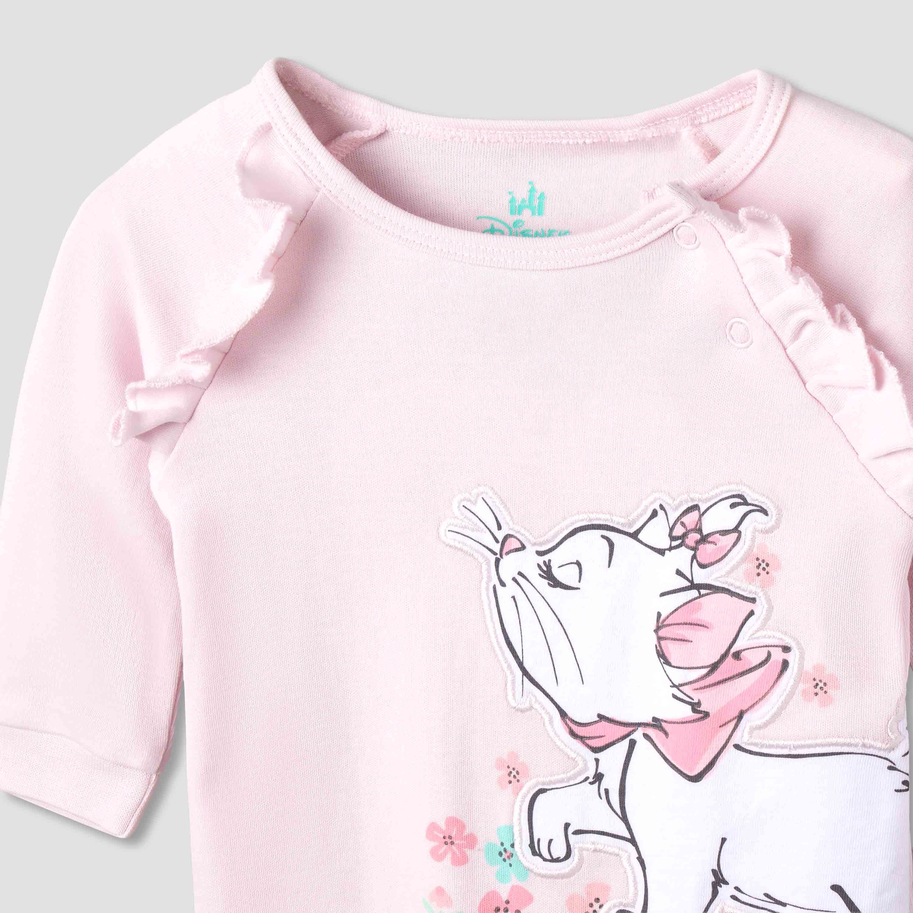 Disney Cotton Round Neck Long Sleeves Sleepsuit with Marie Print