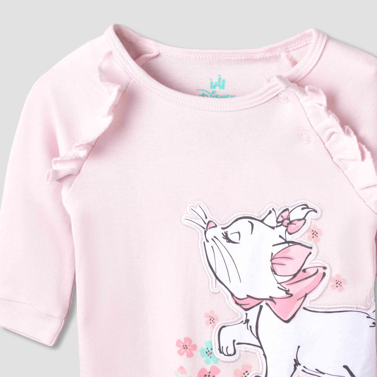 Disney Cotton Round Neck Long Sleeves Sleepsuit with Marie Print