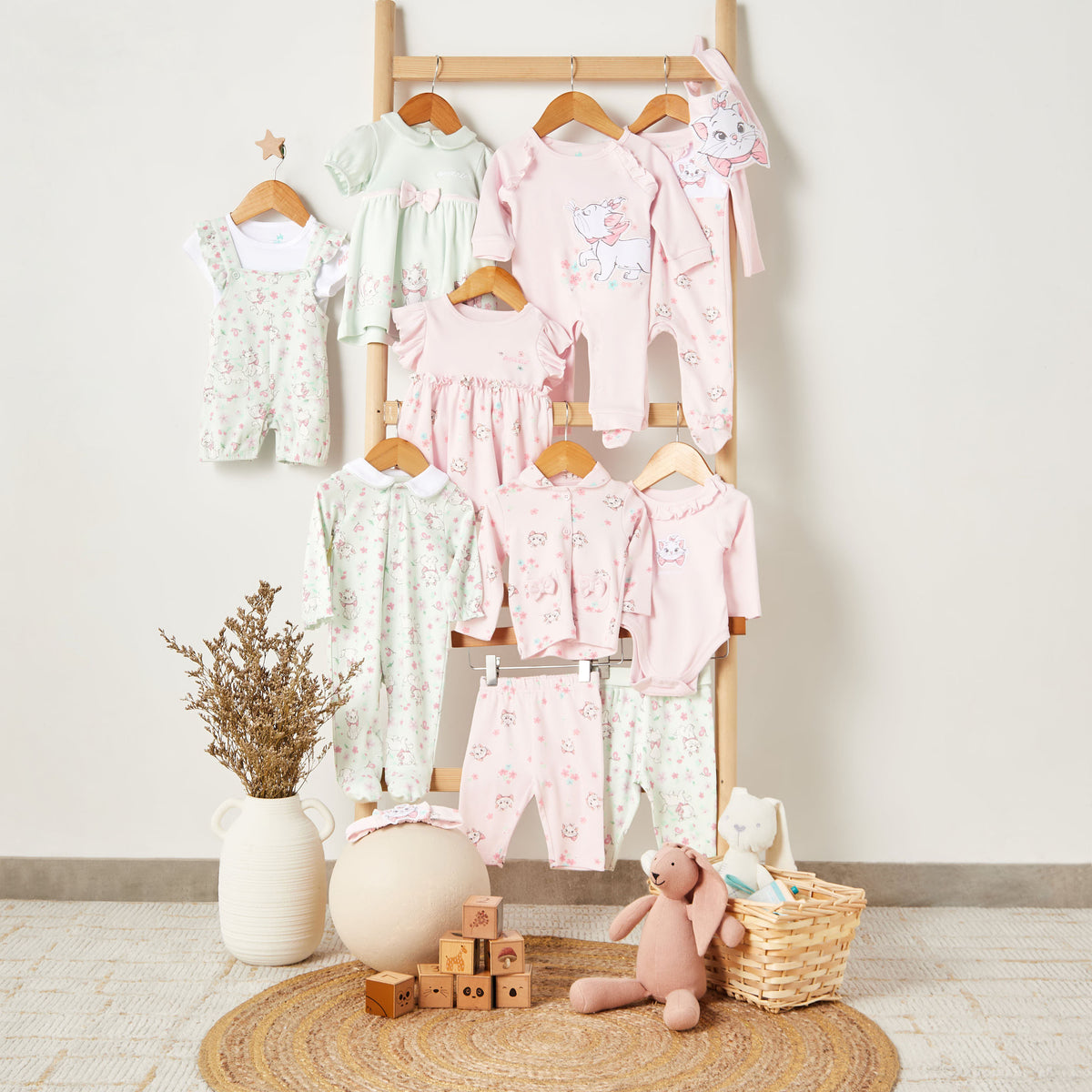 Disney Cotton Round Neck Long Sleeves Sleepsuit with Marie Print