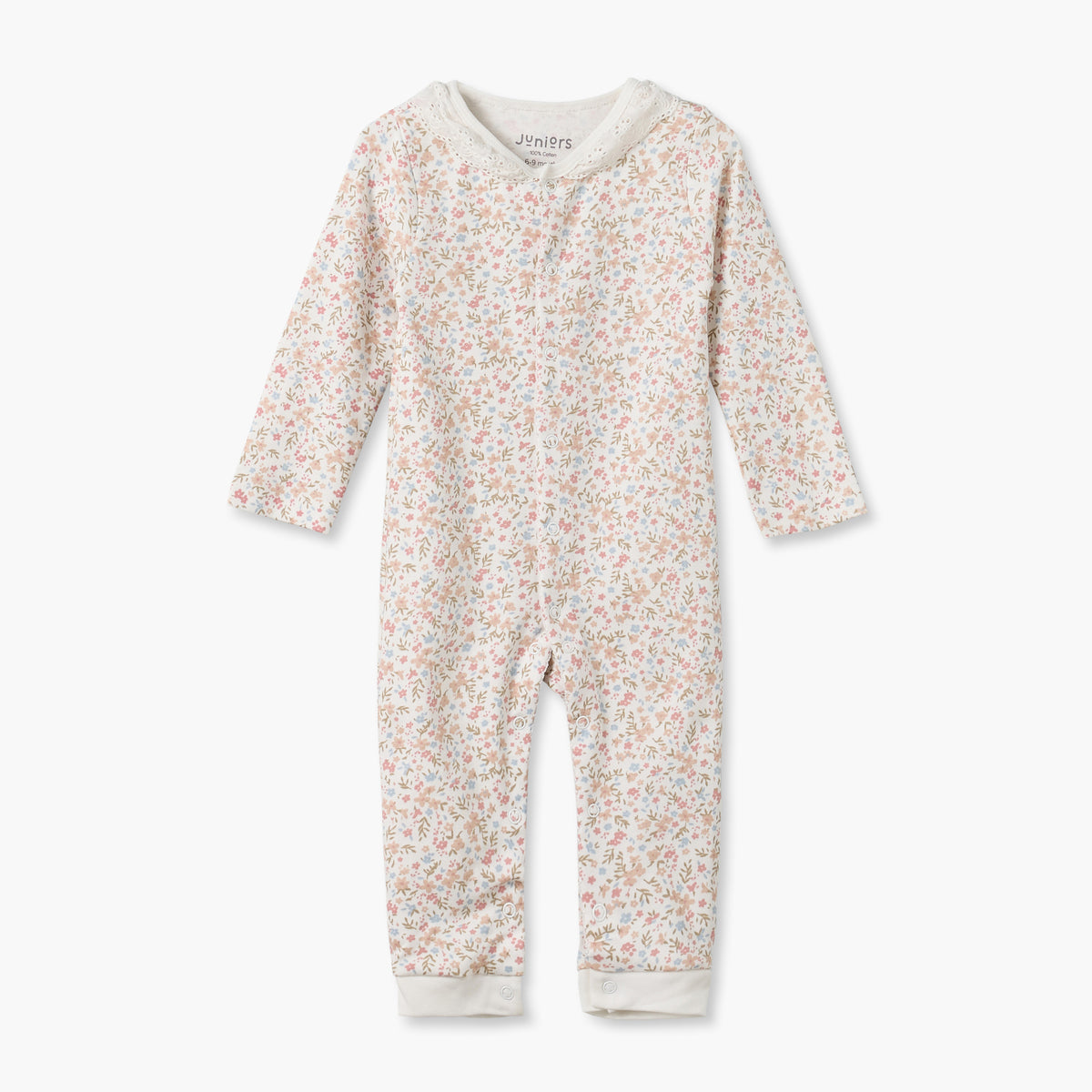 Juniors Cotton Crew Neck Long Sleeves Sleepsuit with Floral Print