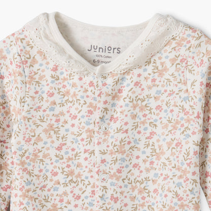 Juniors Cotton Crew Neck Long Sleeves Sleepsuit with Floral Print