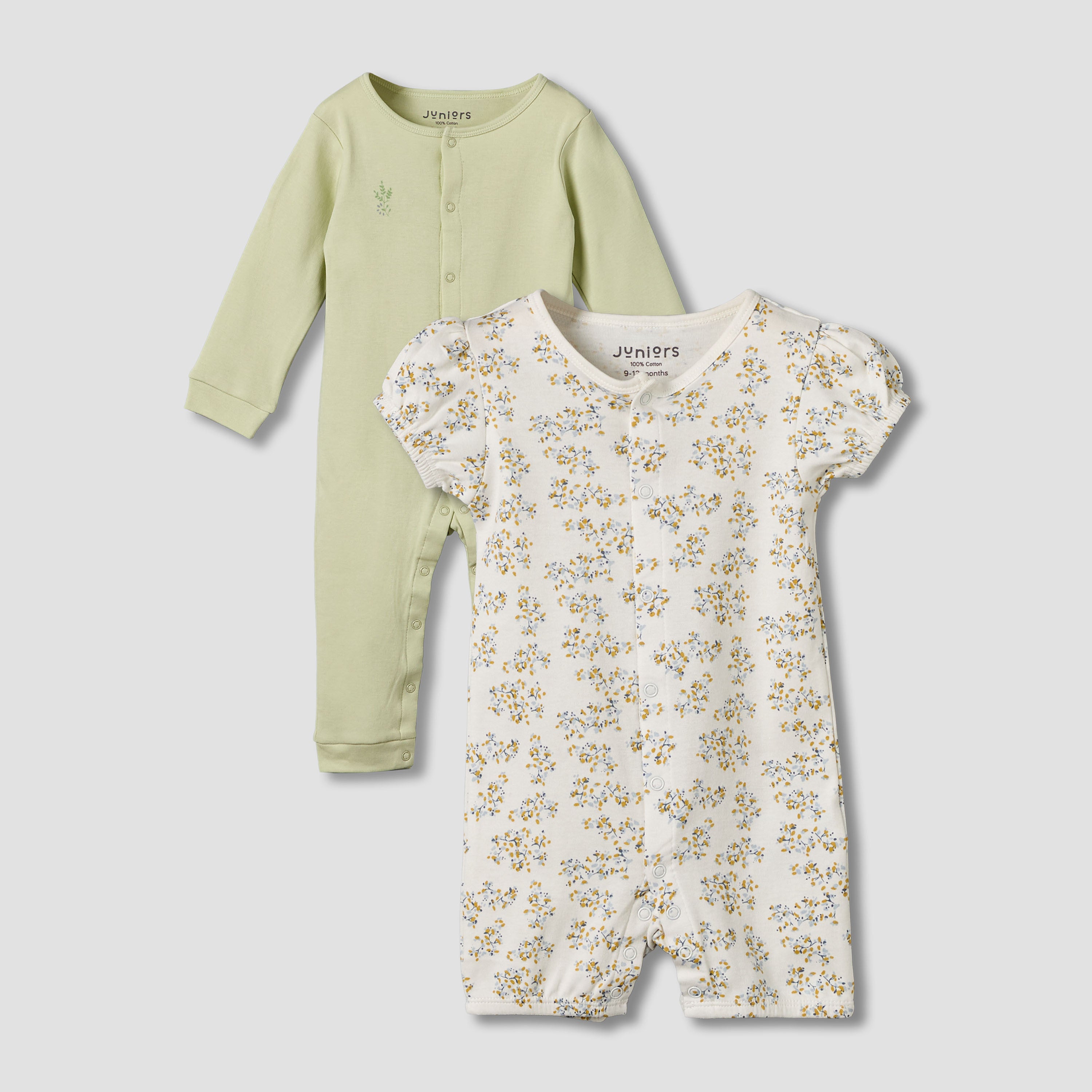 Set of 2 Juniors Cotton Round Neck Sleepsuit with Print - Multicolour / 12-18 mths