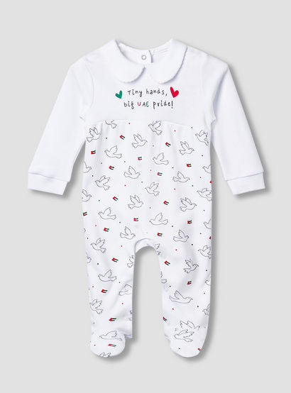 Juniors Cotton Collared Long Sleeves Sleepsuit with UAE National Day Print-baby-girls-clothing-nightwear-sleepsuits-image-1