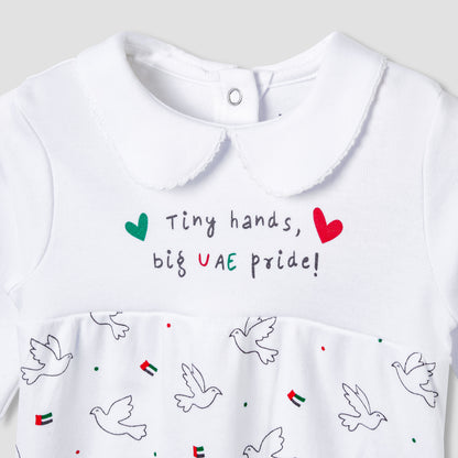 Juniors Cotton Collared Long Sleeves Sleepsuit with UAE National Day Print