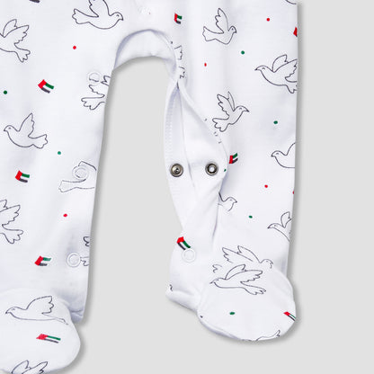 Juniors Cotton Collared Long Sleeves Sleepsuit with UAE National Day Print