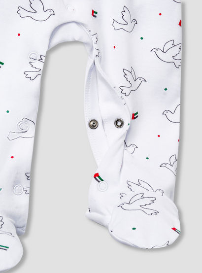 Juniors Cotton Collared Long Sleeves Sleepsuit with UAE National Day Print-baby-girls-clothing-nightwear-sleepsuits-image-4