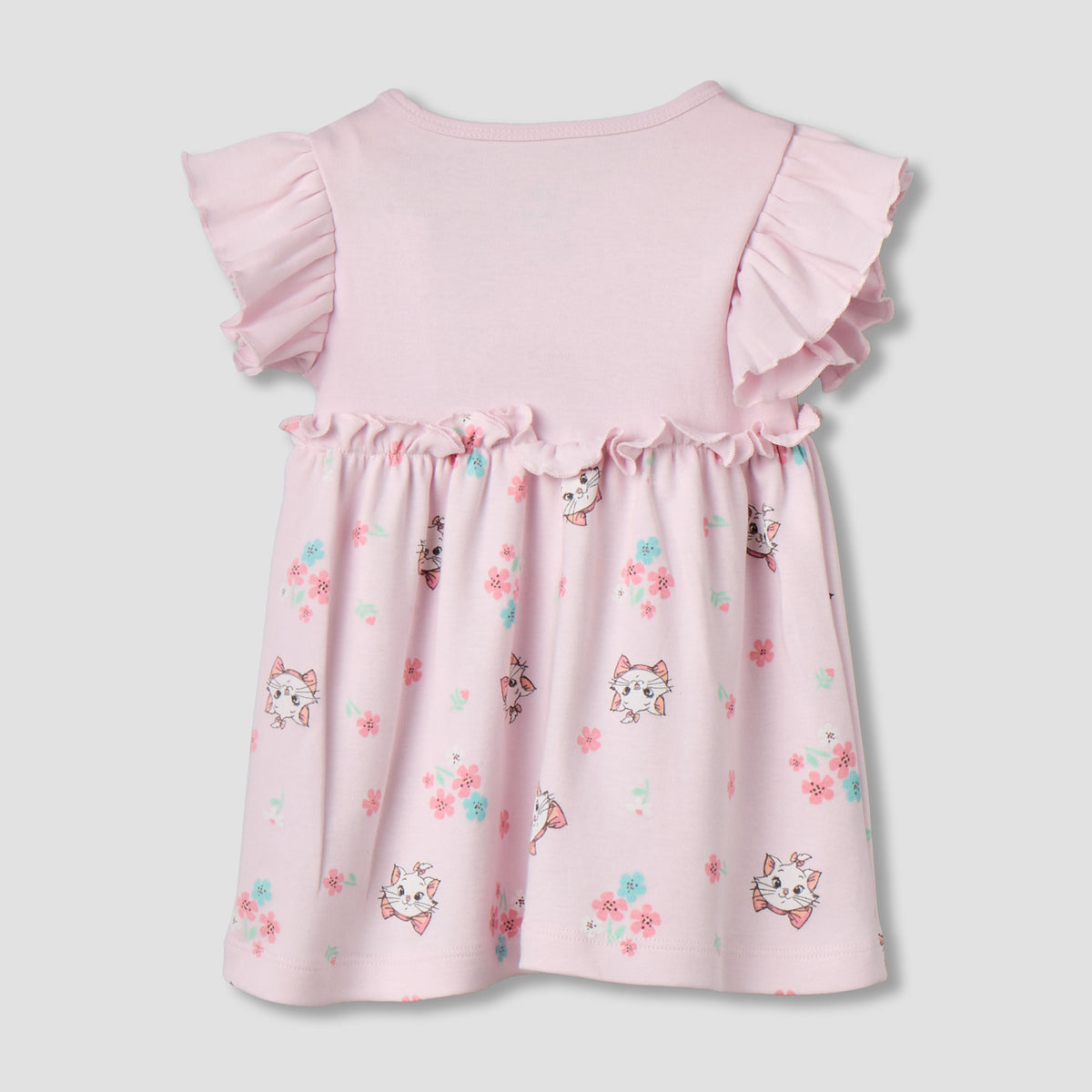 Disney Round Neck Cap Sleeves Dress with Marie Print