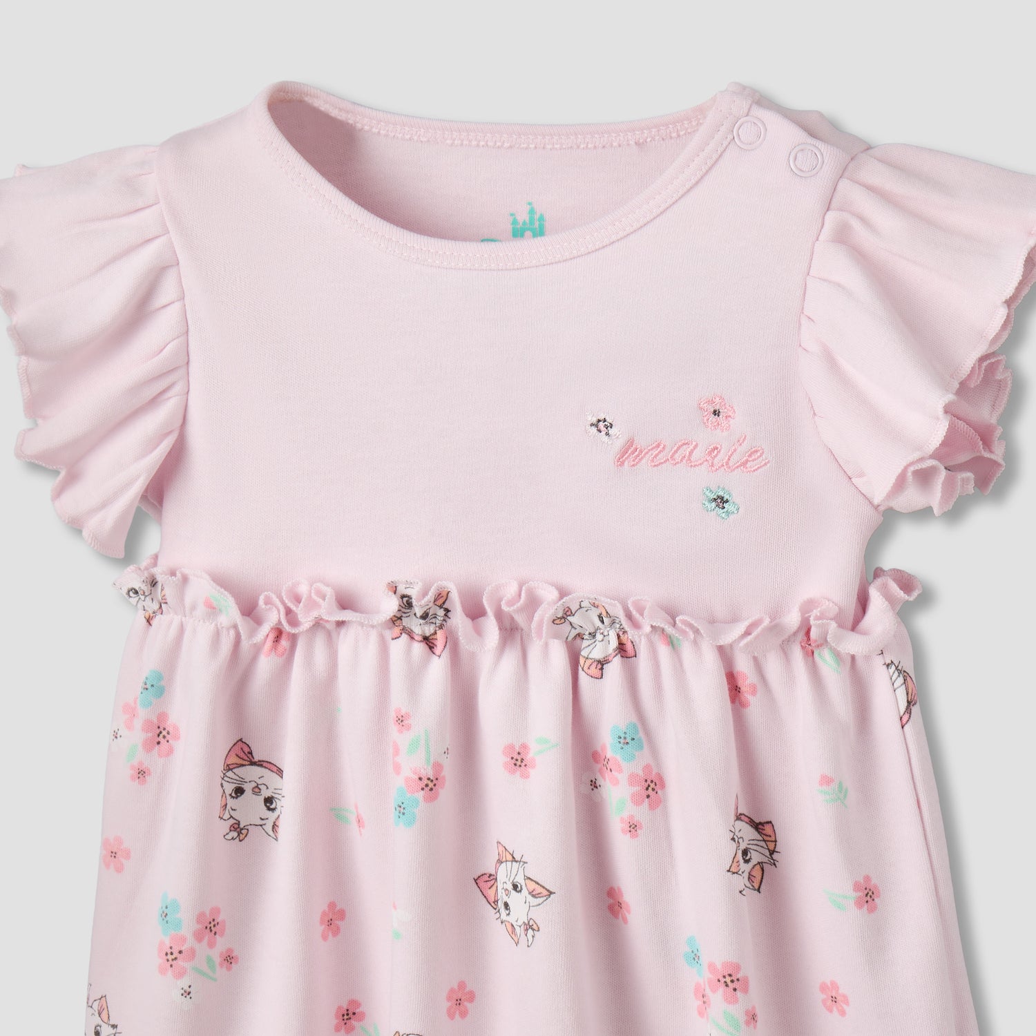 Disney Round Neck Cap Sleeves Dress with Marie Print
