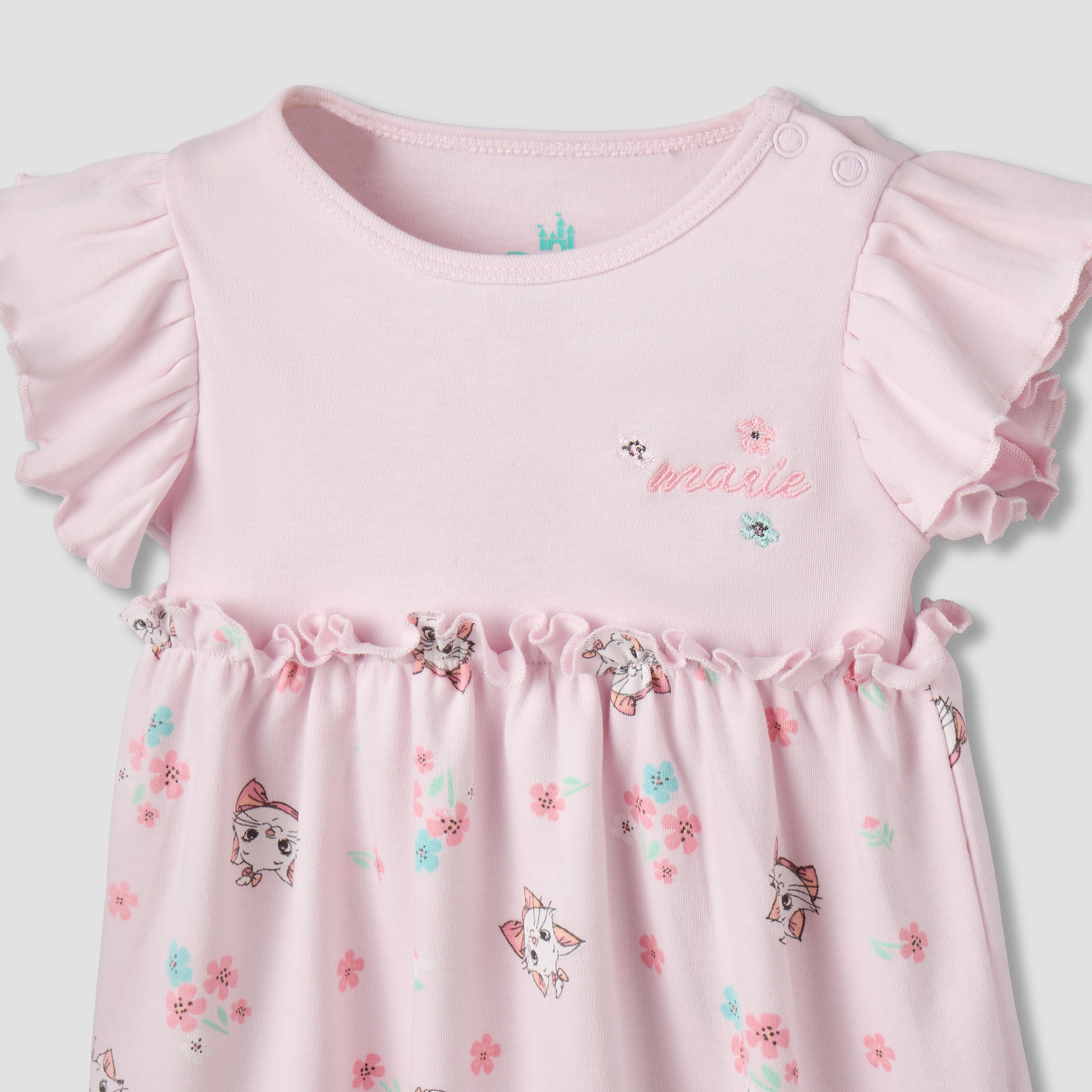 Disney Round Neck Cap Sleeves Dress with Marie Print